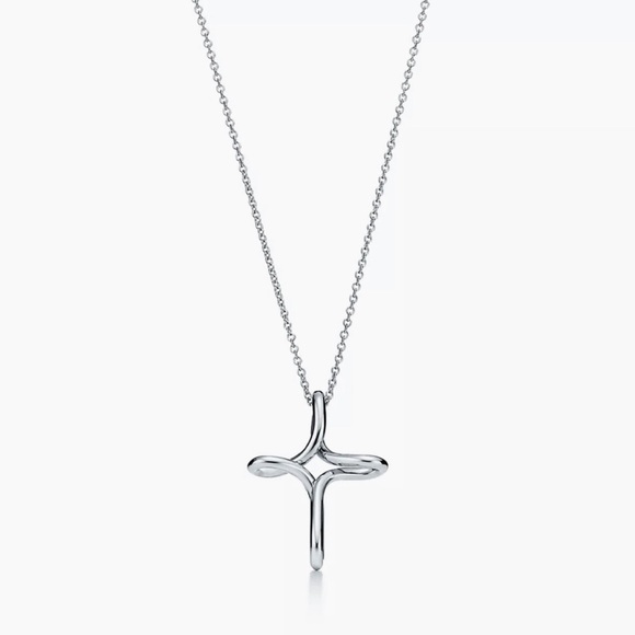 TIFFANY & CO ELSA PERETTI INFINITY CROSS PENDANT NECKLACE SILVER CHAIN AUTHENTIC - Picture 2 of 7